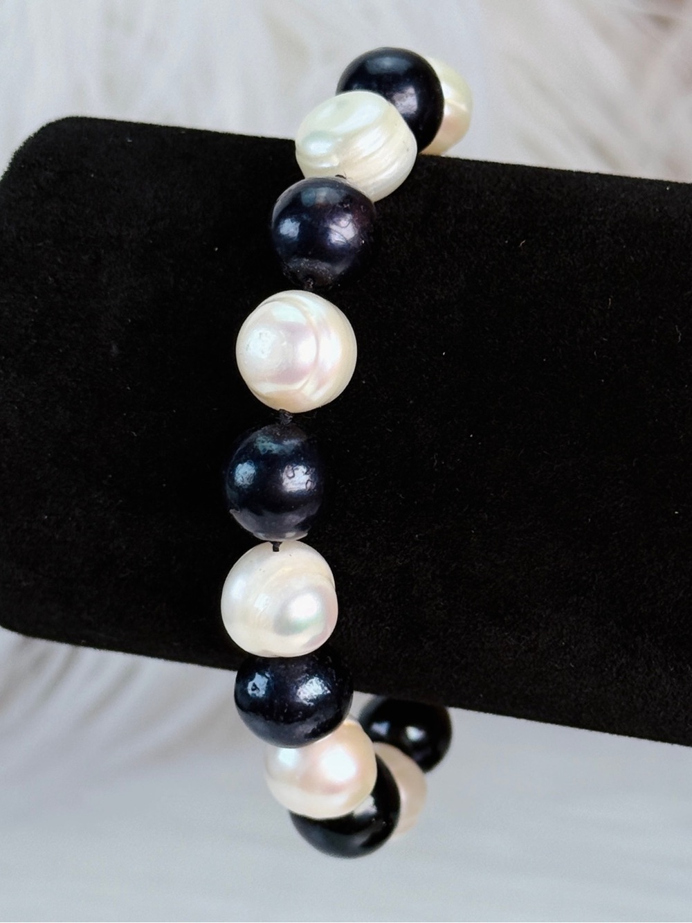 Vintage Black / Blue and White Freshwater Pearl Bracelet
